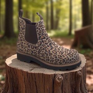 Ariat Womens Fatbaby Twin Gore Chunky Cheetah Print Chelsea Boot Size 10B